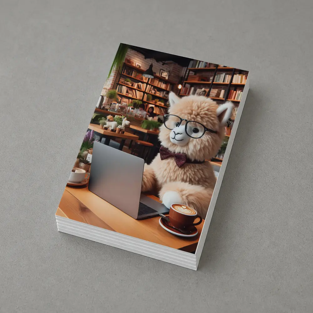 Alpaca With Glasses Working In Cozy Cafe – Postcards