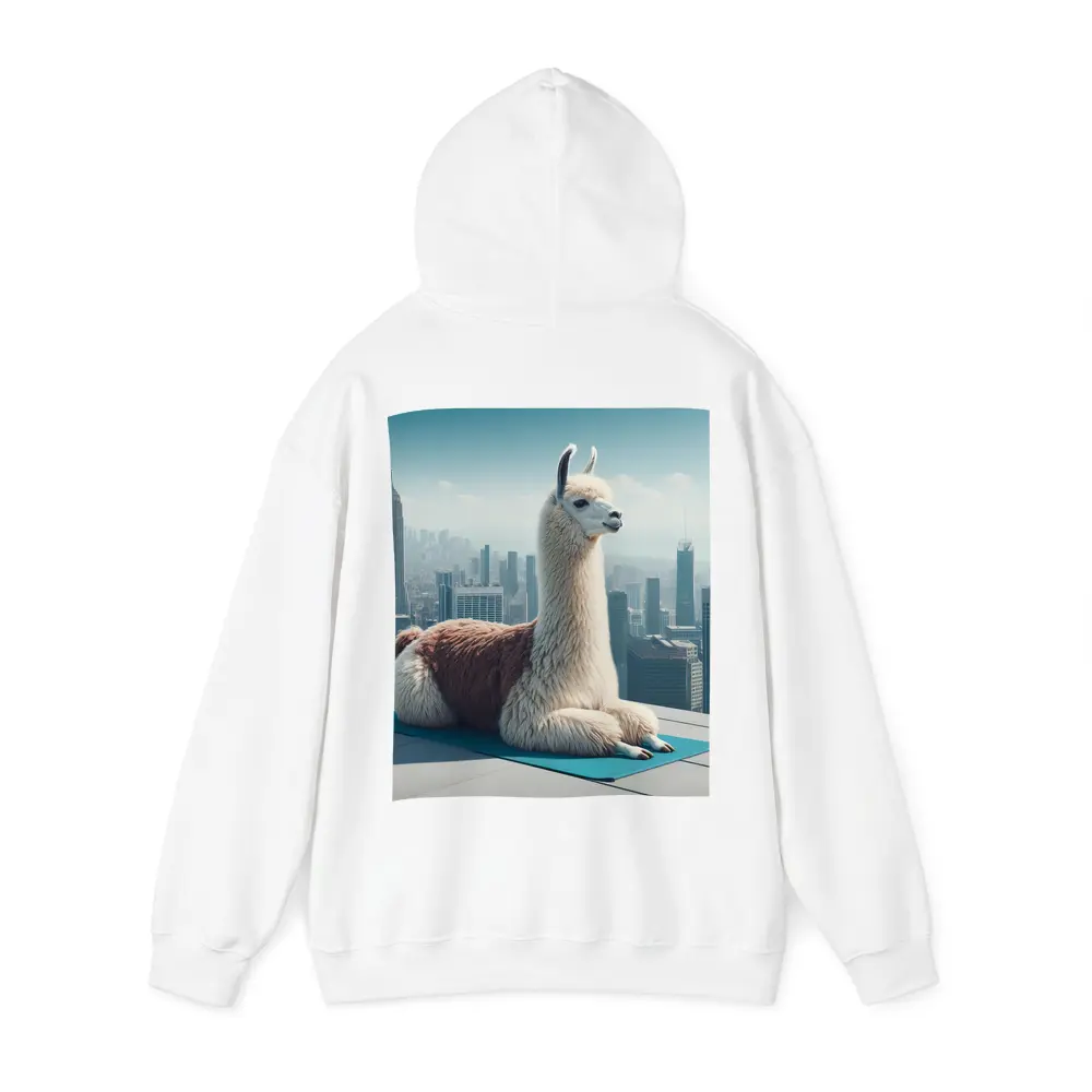 Llama Sitting On Yoga Mat City Skyline – Hoodies