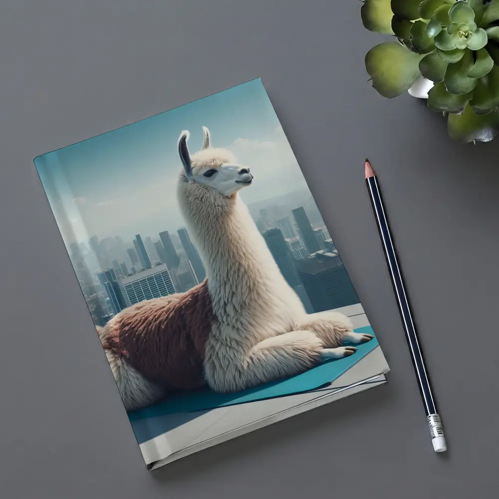 Llama Sitting On Yoga Mat City Skyline – Notebooks