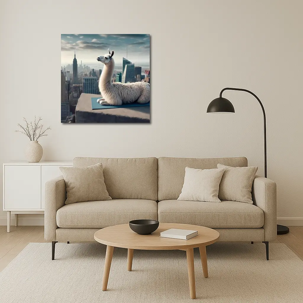 Llama on Yoga Mat New York Skyline – Wall Art