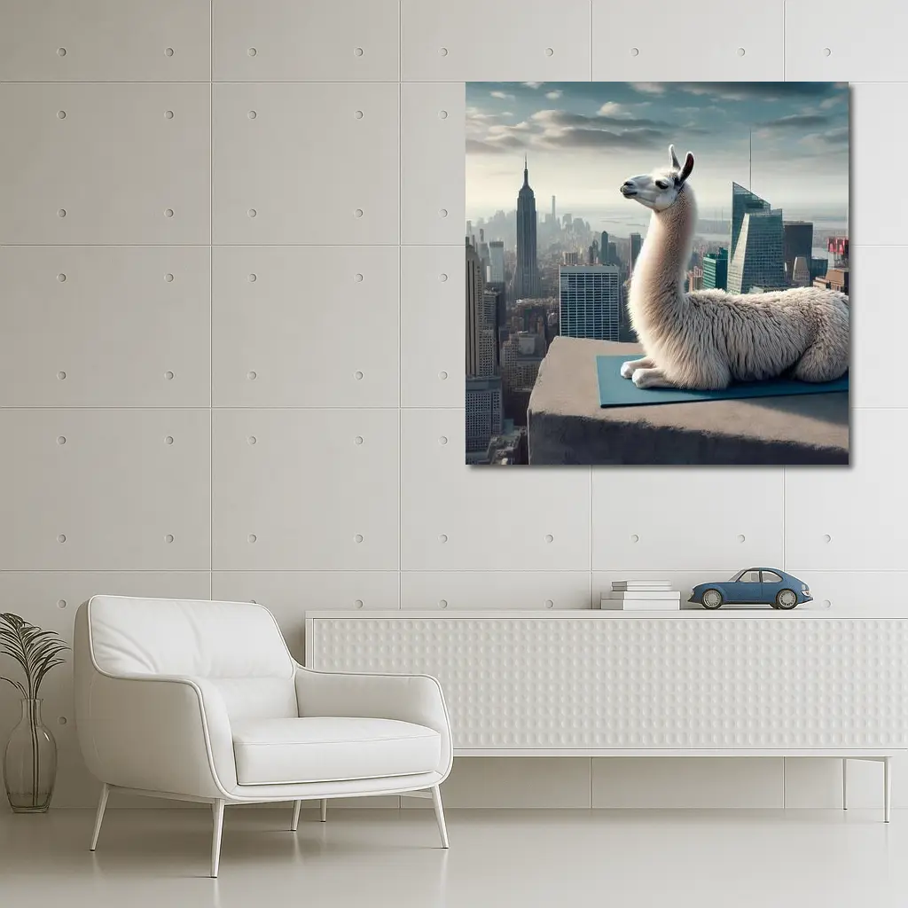Llama on Yoga Mat New York Skyline – Wall Art