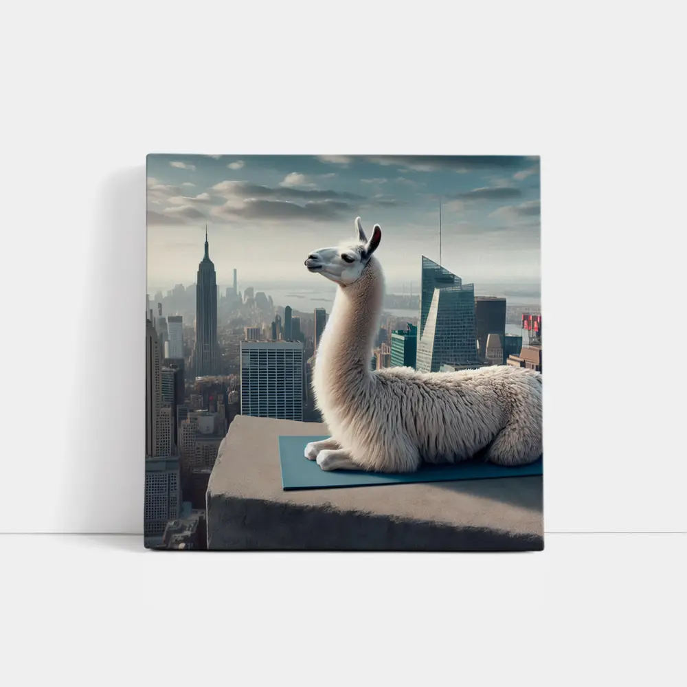 Llama on Yoga Mat New York Skyline – Wall Art