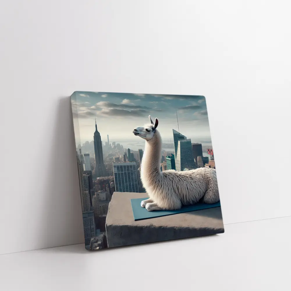 Llama on Yoga Mat New York Skyline – Wall Art