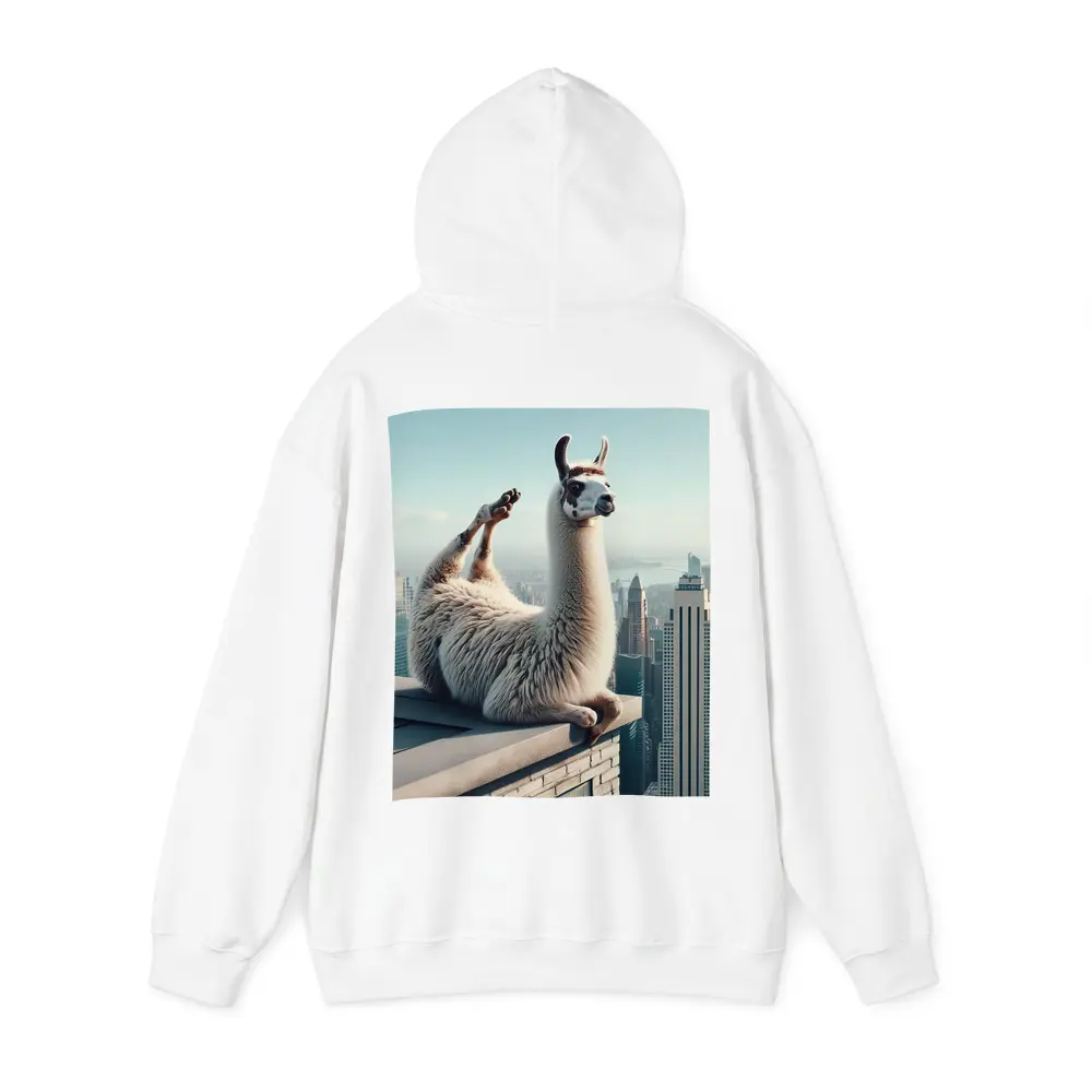 Llama Relaxing On City Rooftop Skyline – Hoodies