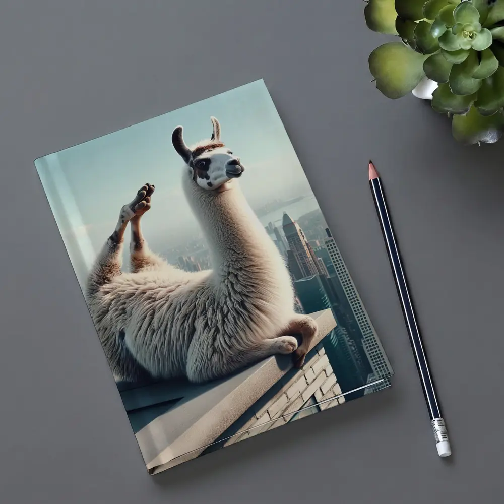 Llama Relaxing On City Rooftop Skyline – Notebooks