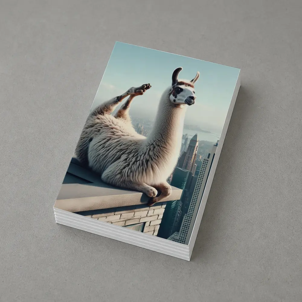 Llama Relaxing On City Rooftop Skyline – Postcards