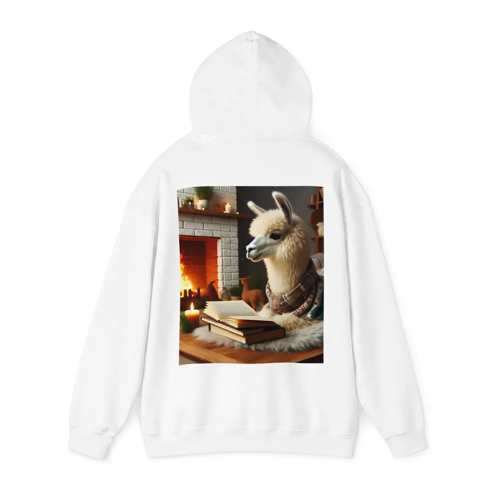 Cozy Llama Reading Books By Fireplace – Hoodies
