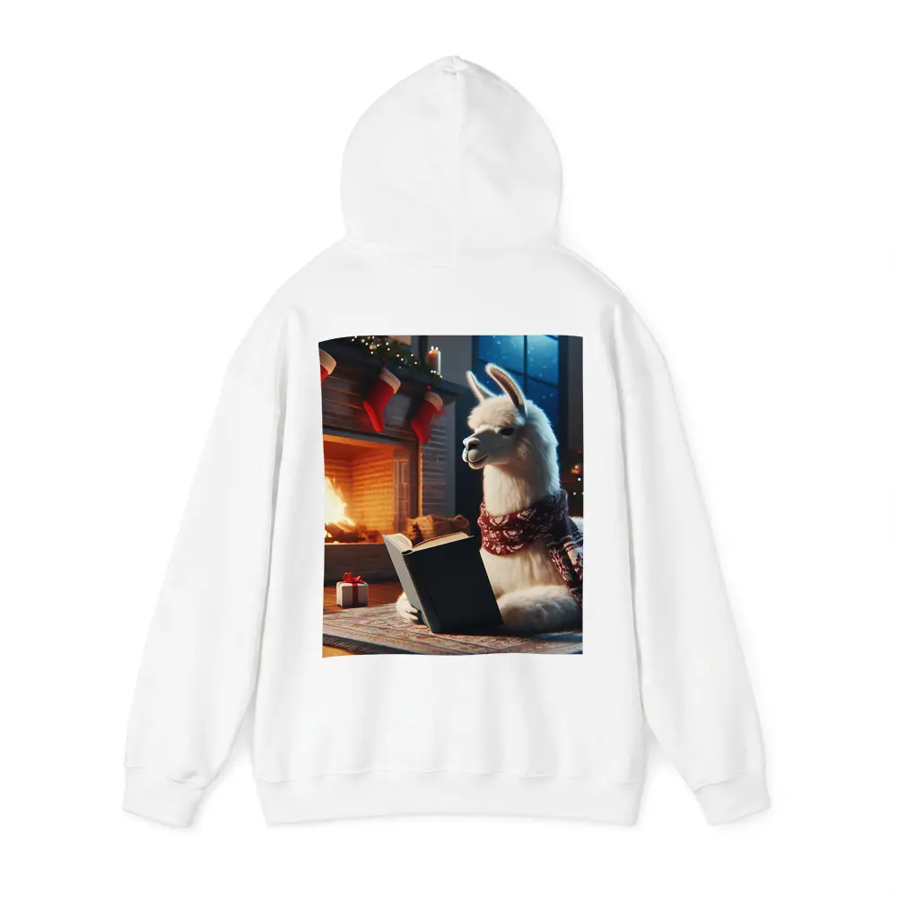 Llama Reading Book By Christmas Fireplace – Hoodies