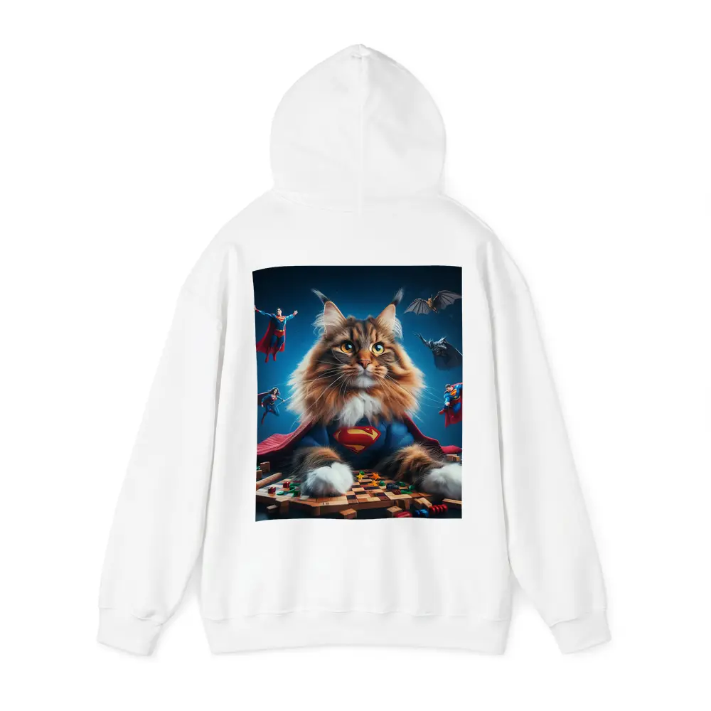 Maine Coon Cat Superman Costume Blue Background – Hoodies