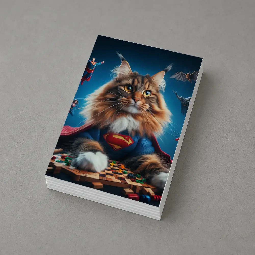 Maine Coon Cat Superman Costume Blue Background – Postcards