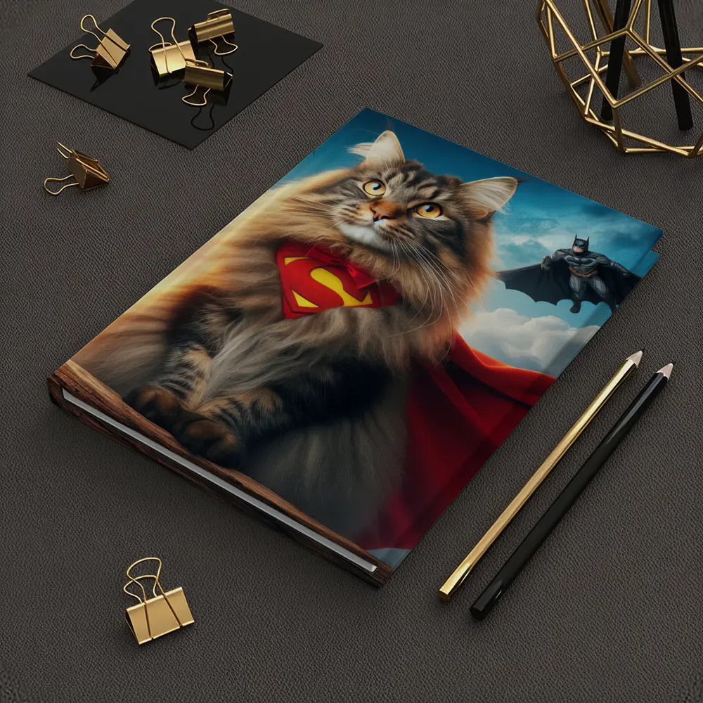 Superhero Cat Superman Cape Sky Background – Notebooks