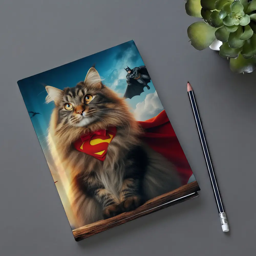 Superhero Cat Superman Cape Sky Background – Notebooks