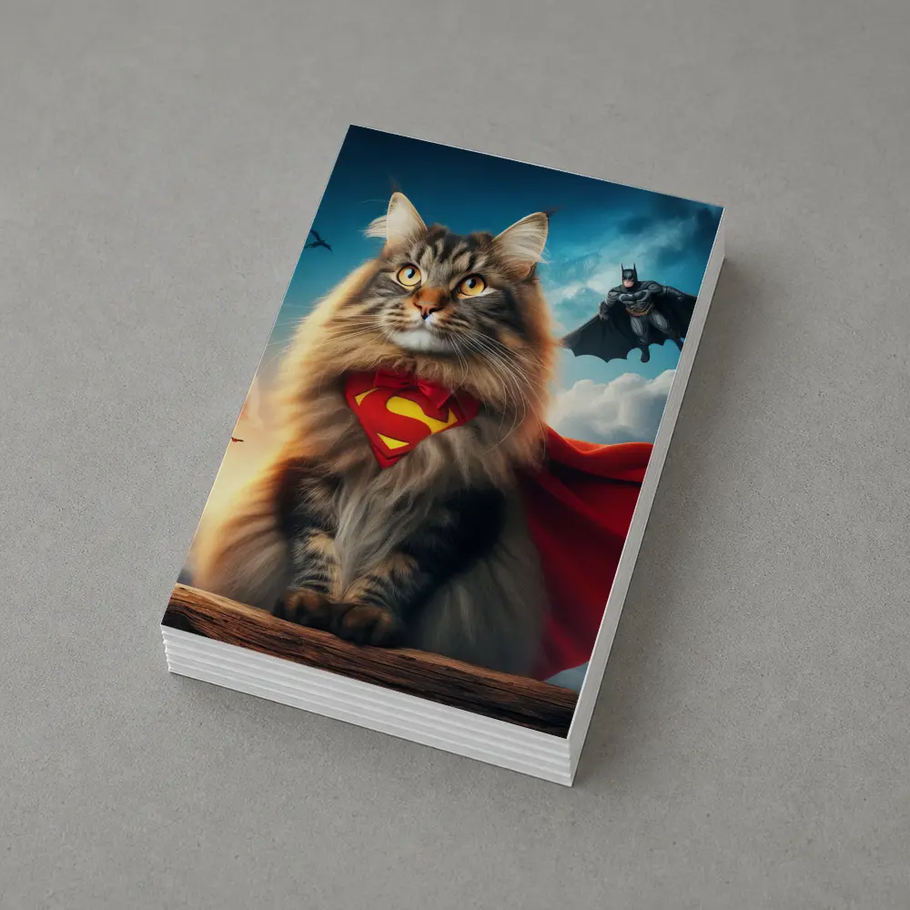 Superhero Cat Superman Cape Sky Background – Postcards