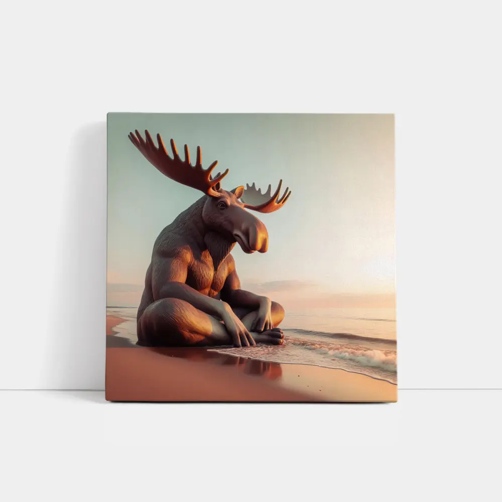 Moose Sitting Cross Legged On Beach – Wall Art