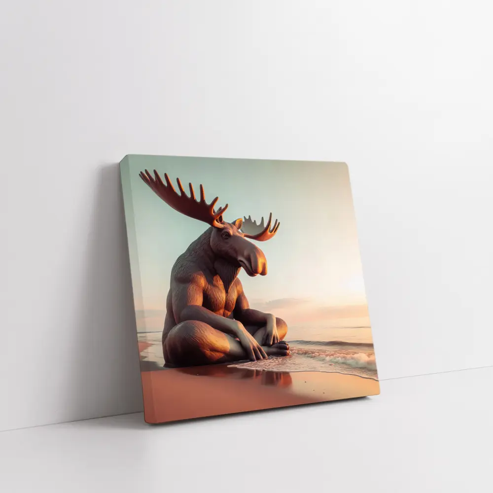 Moose Sitting Cross Legged On Beach – Wall Art