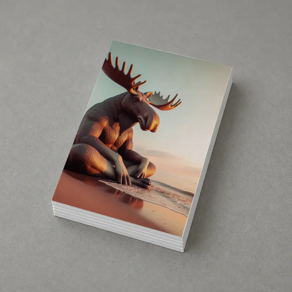 Moose Sitting Cross Legged On Beach – Postcards