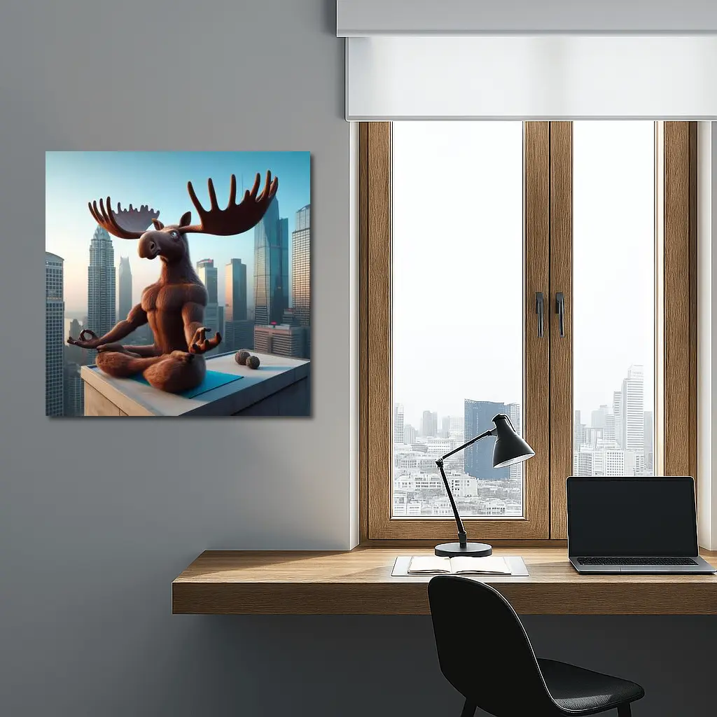 Moose Meditating Yoga City Skyline – Wall Art