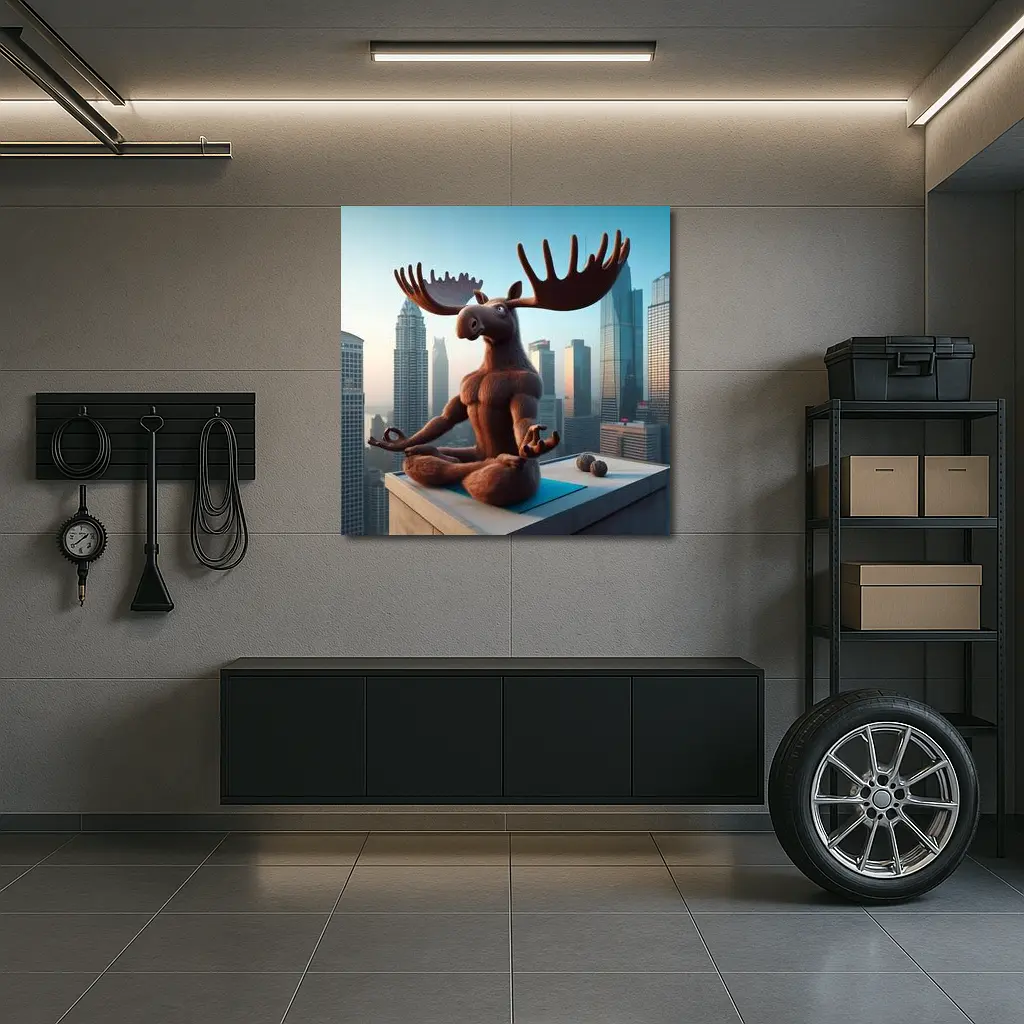 Moose Meditating Yoga City Skyline – Wall Art