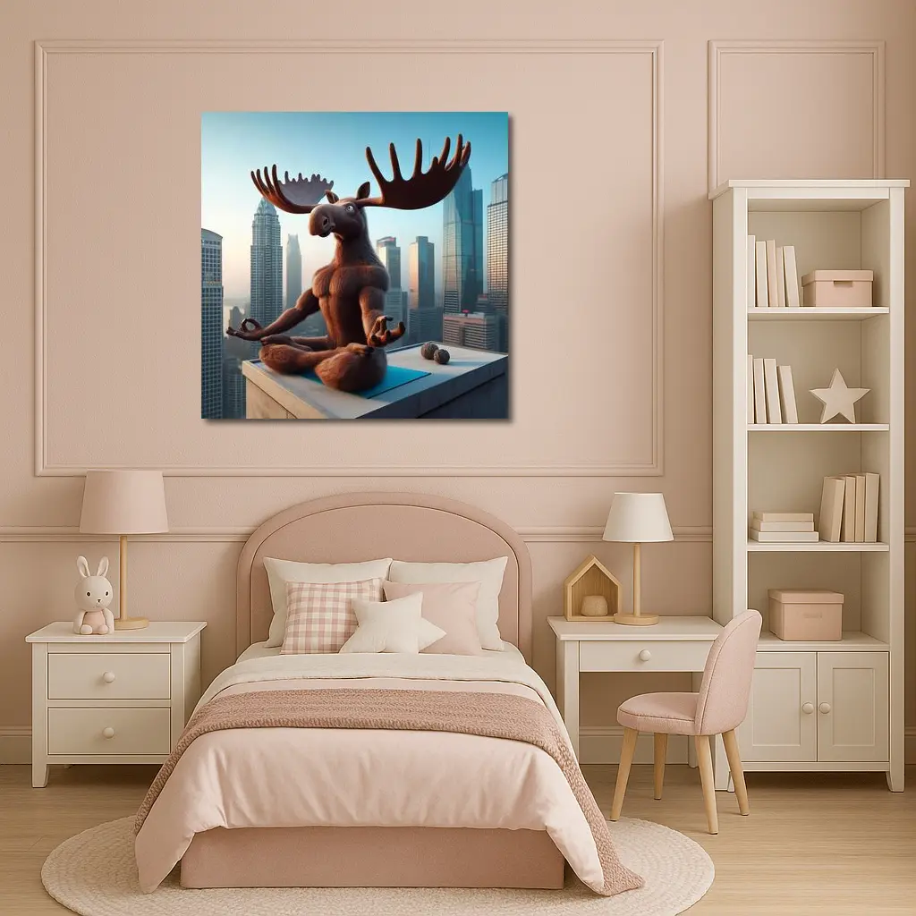 Moose Meditating Yoga City Skyline – Wall Art
