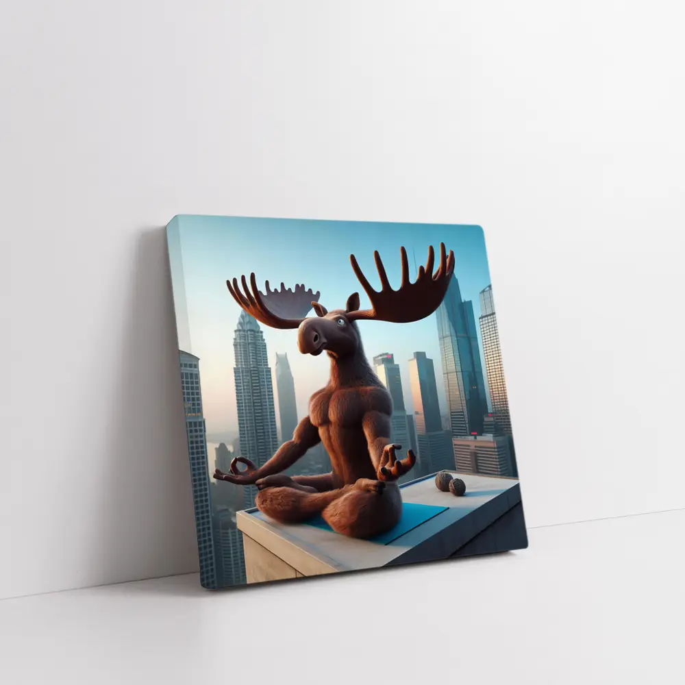 Moose Meditating Yoga City Skyline – Wall Art