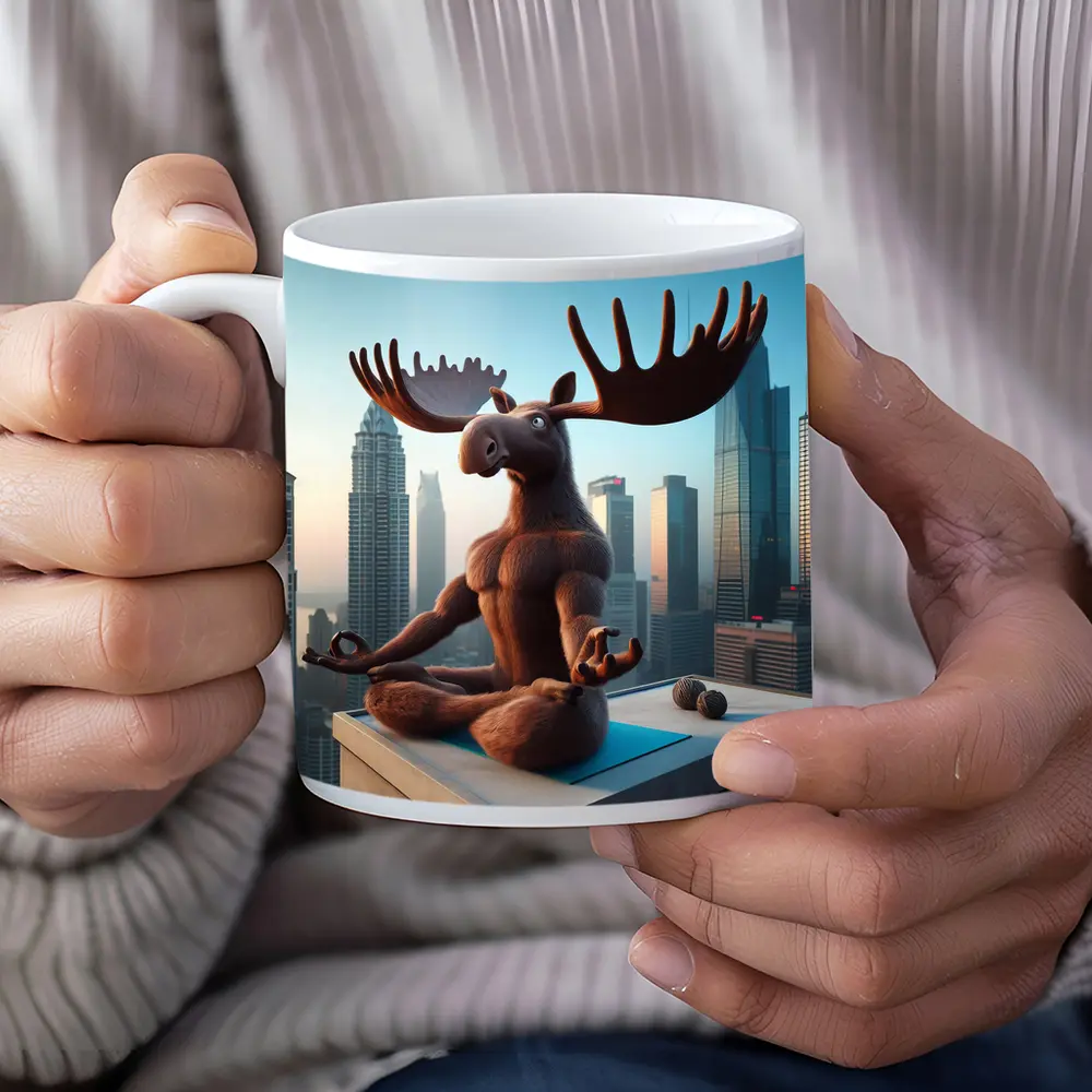 Moose Meditating Yoga City Skyline – Mugs