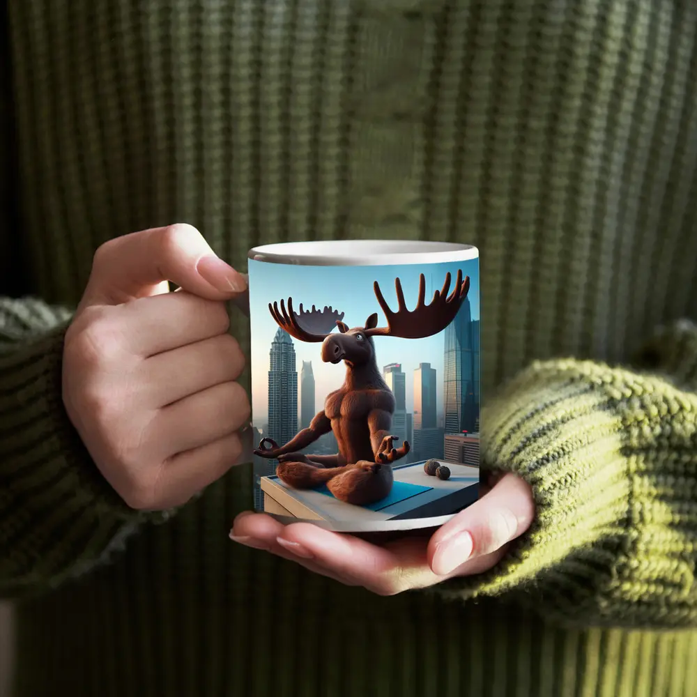 Moose Meditating Yoga City Skyline – Mugs