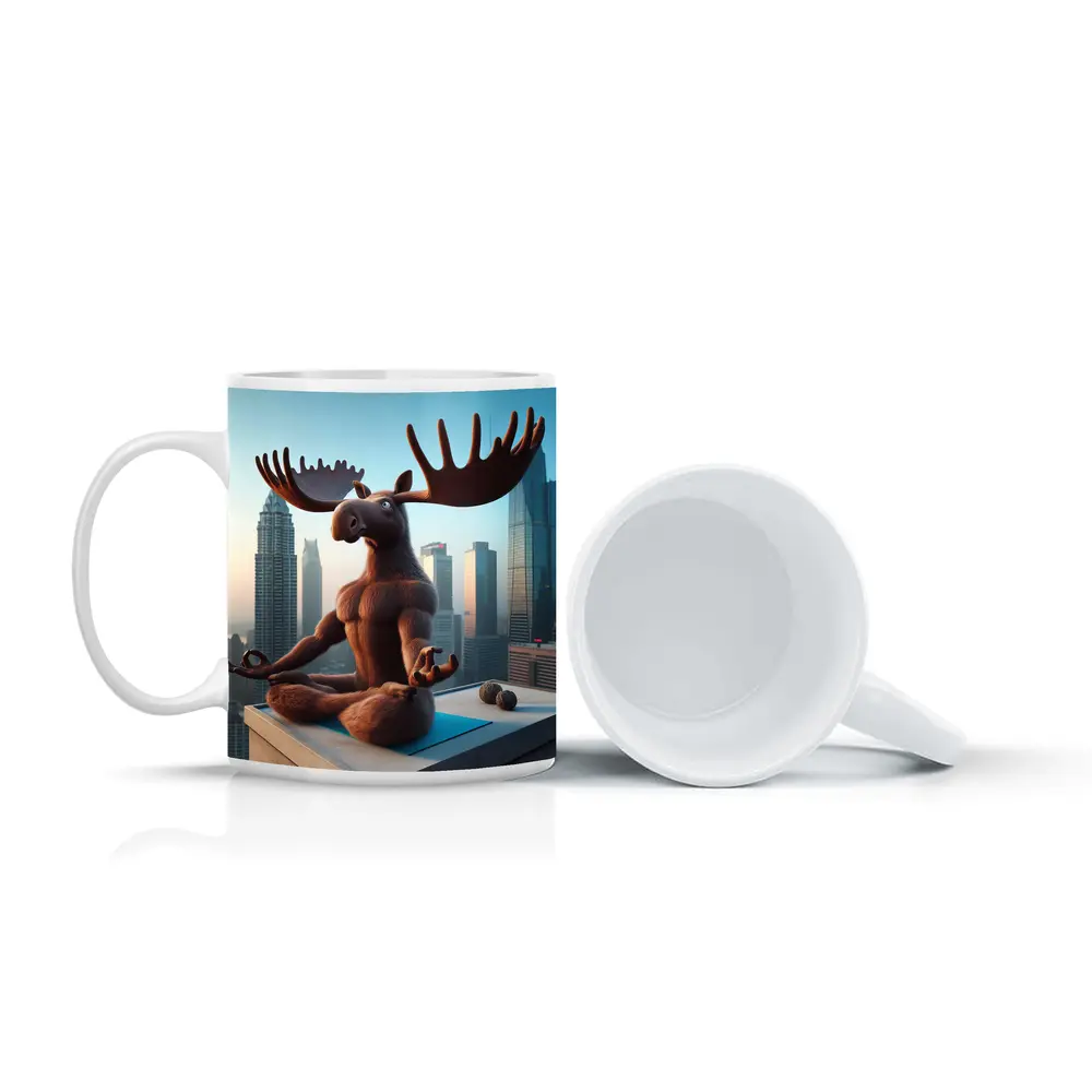 Moose Meditating Yoga City Skyline – Mugs