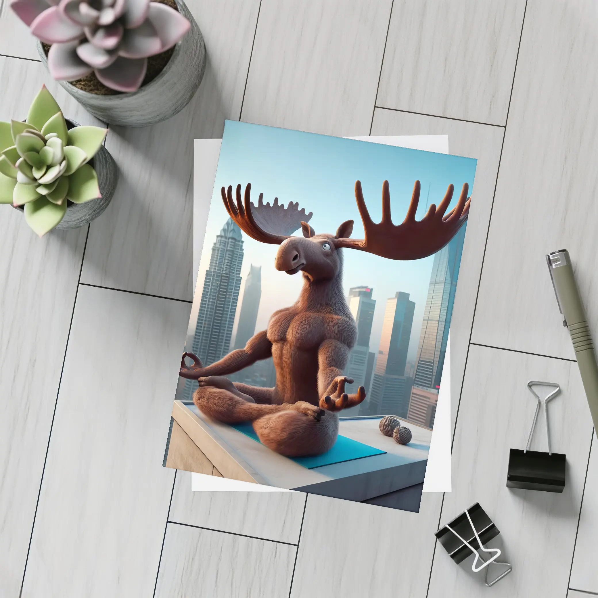 Moose Meditating Yoga City Skyline – Postcards