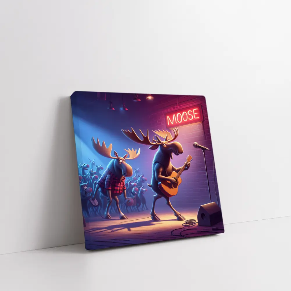 Cartoon Moose Band Playing Guitar On Stage – Wall Art