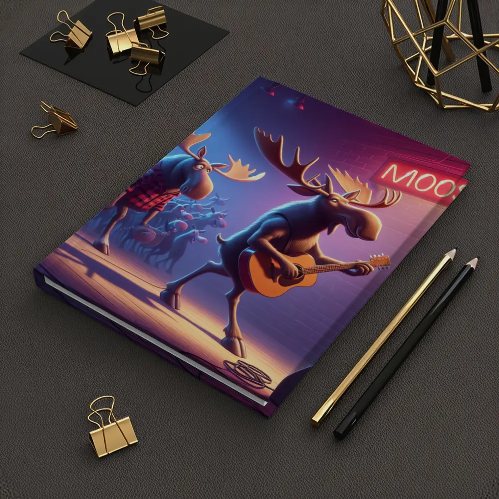 Cartoon Moose Band Playing Guitar On Stage – Notebooks