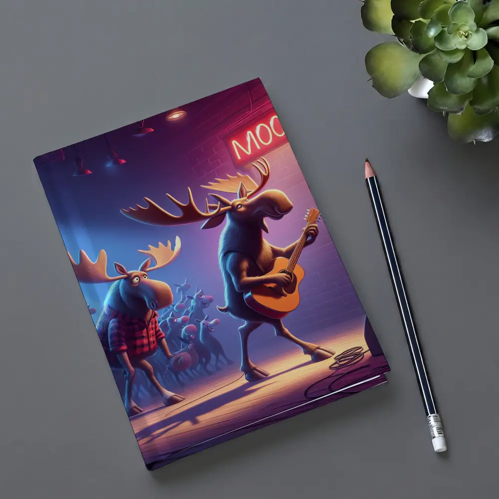 Cartoon Moose Band Playing Guitar On Stage – Notebooks