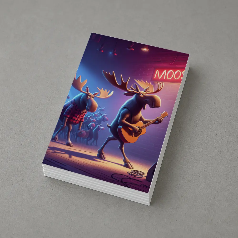 Cartoon Moose Band Playing Guitar On Stage – Postcards