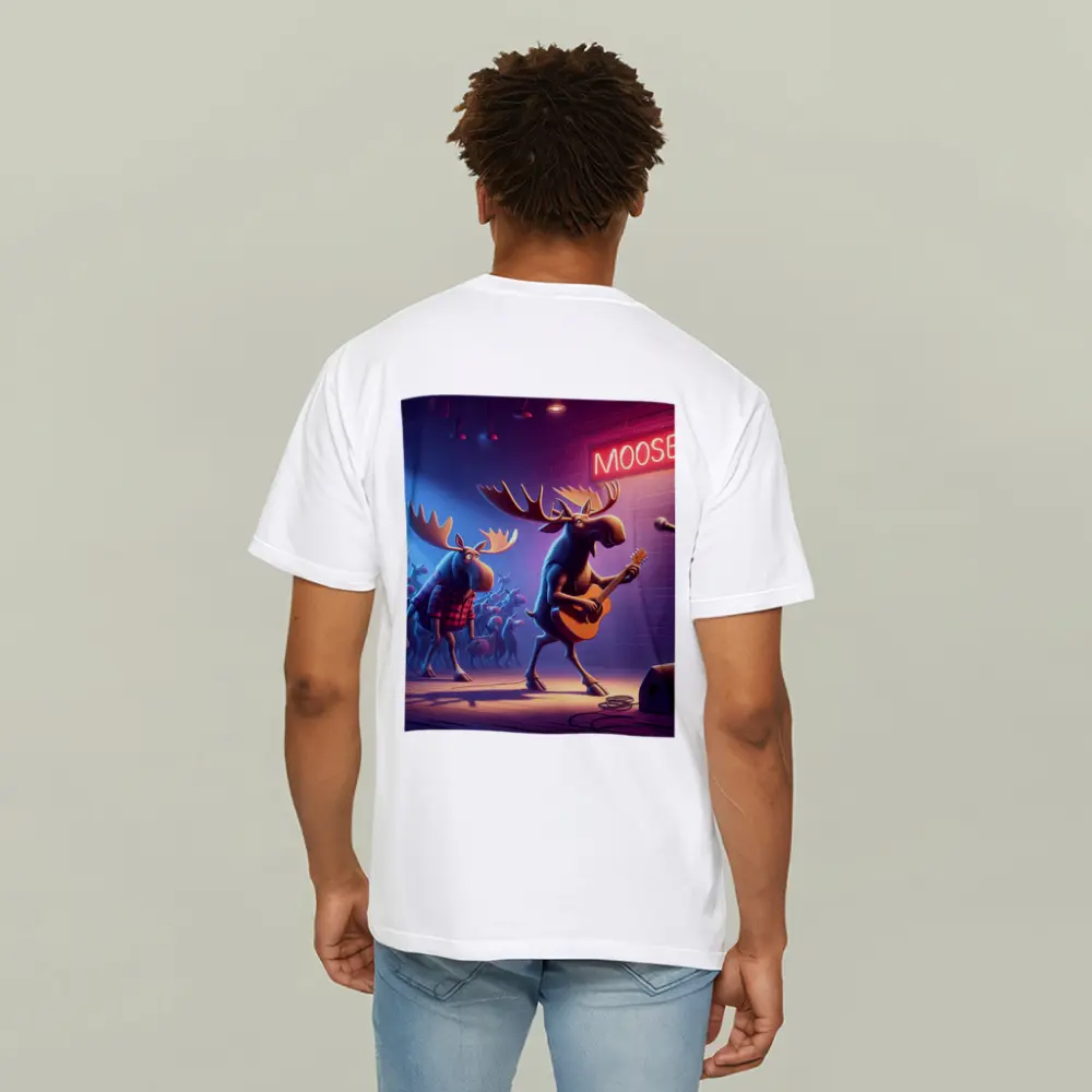 Cartoon Moose Band Playing Guitar On Stage – T-Shirts