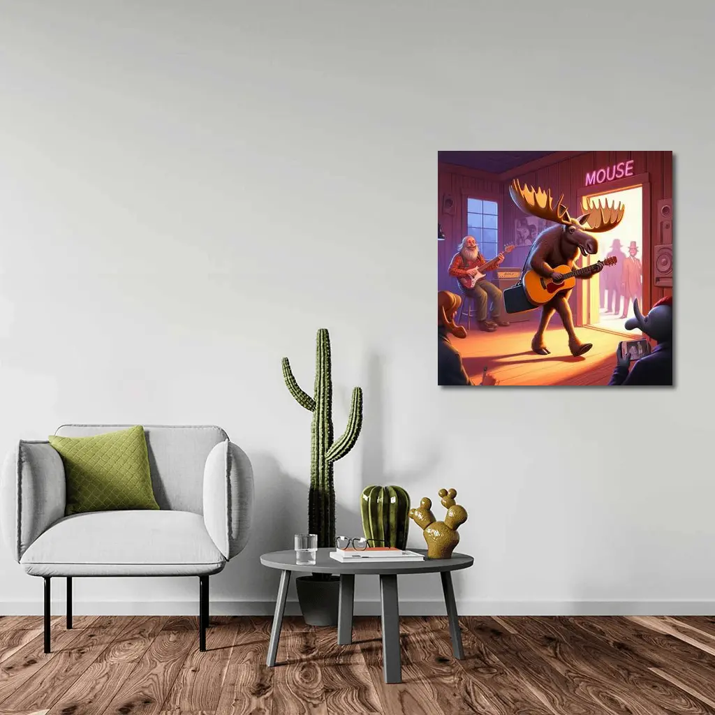 Moose Playing Guitar at Music Bar – Wall Art