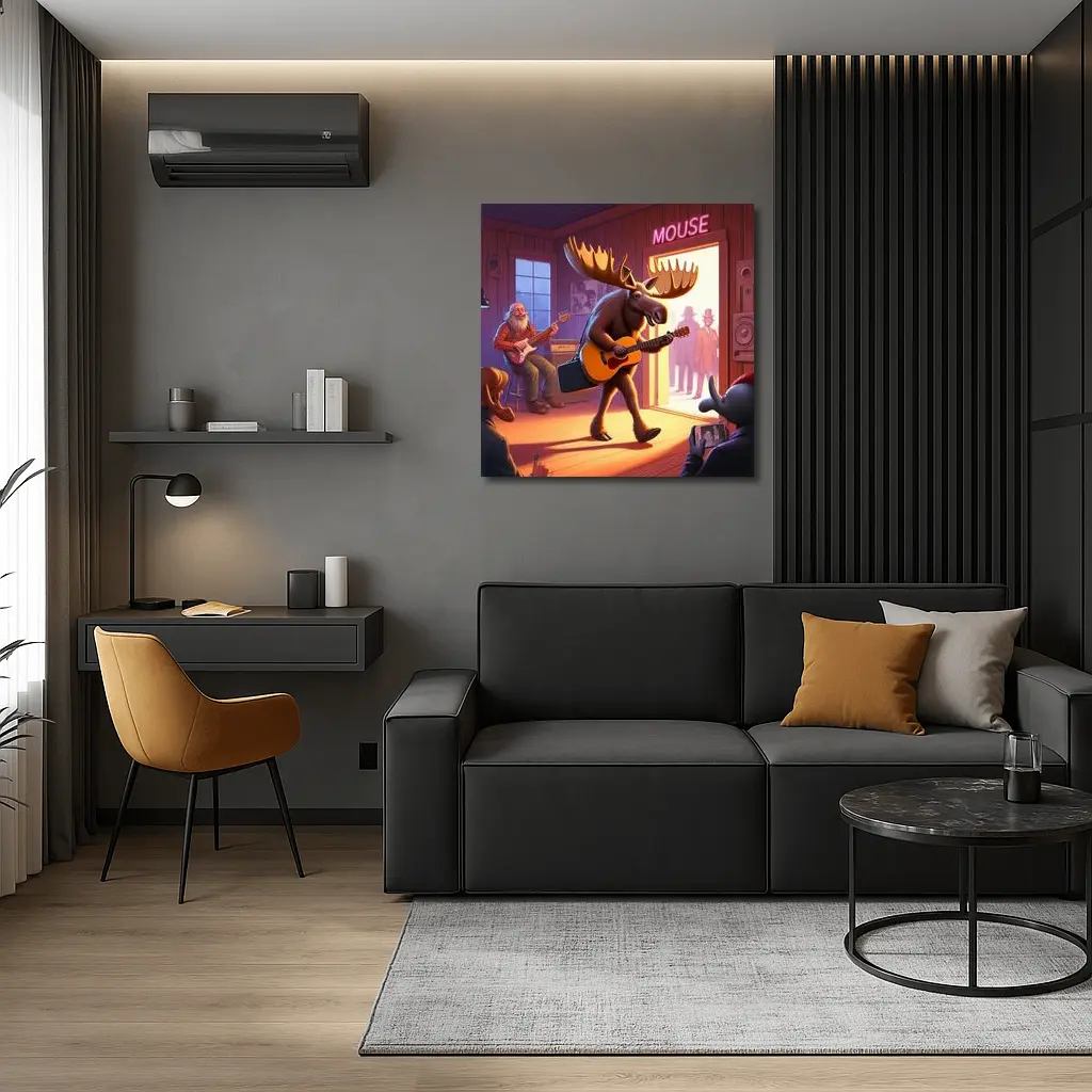Moose Playing Guitar at Music Bar – Wall Art