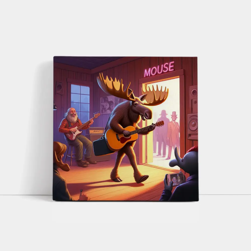 Moose Playing Guitar at Music Bar – Wall Art