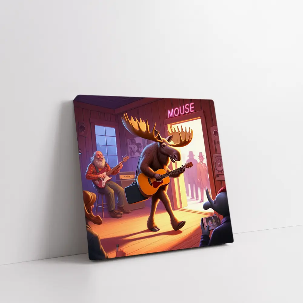 Moose Playing Guitar at Music Bar – Wall Art