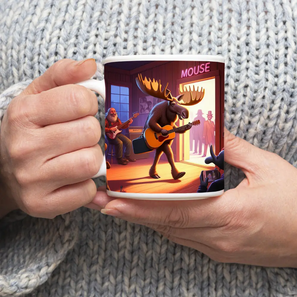 Moose Playing Guitar at Music Bar – Mugs