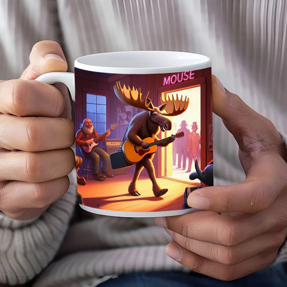 Moose Playing Guitar at Music Bar – Mugs