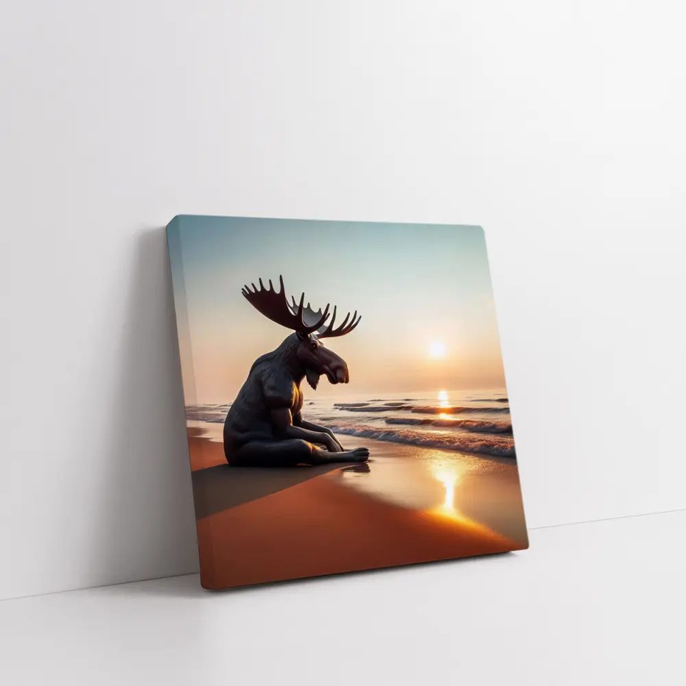 Moose Sitting Alone on Sunset Beach – Wall Art