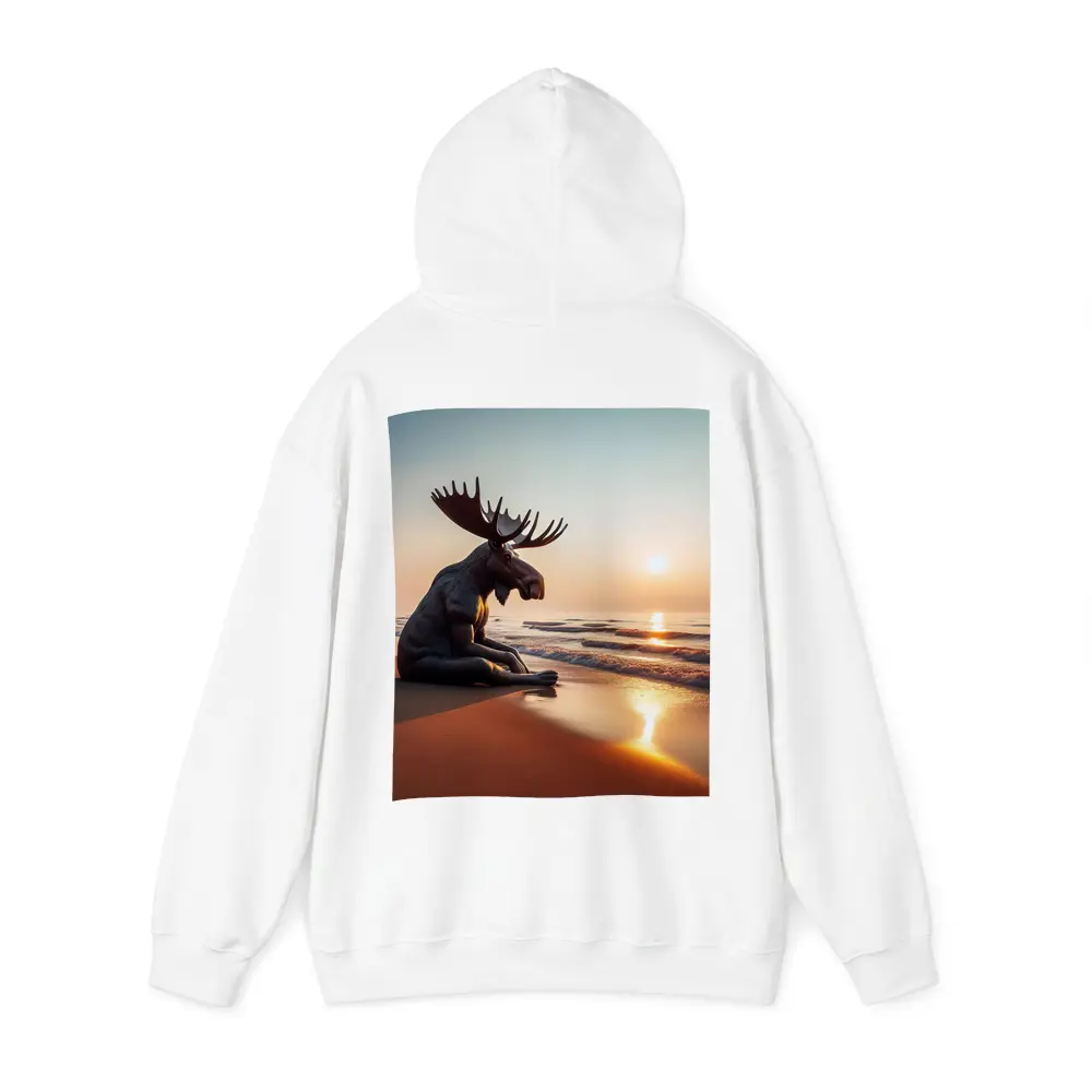 Moose Sitting Alone on Sunset Beach – Hoodies