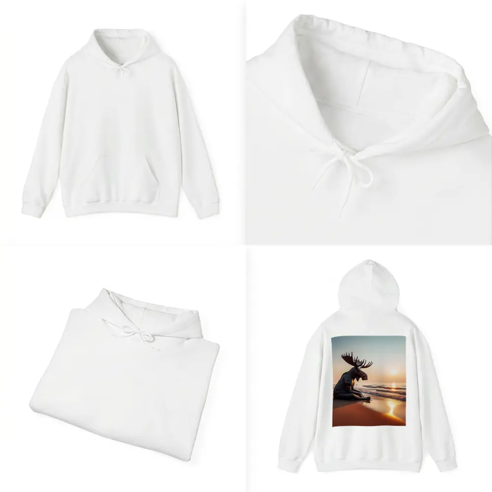 Moose Sitting Alone on Sunset Beach – Hoodies
