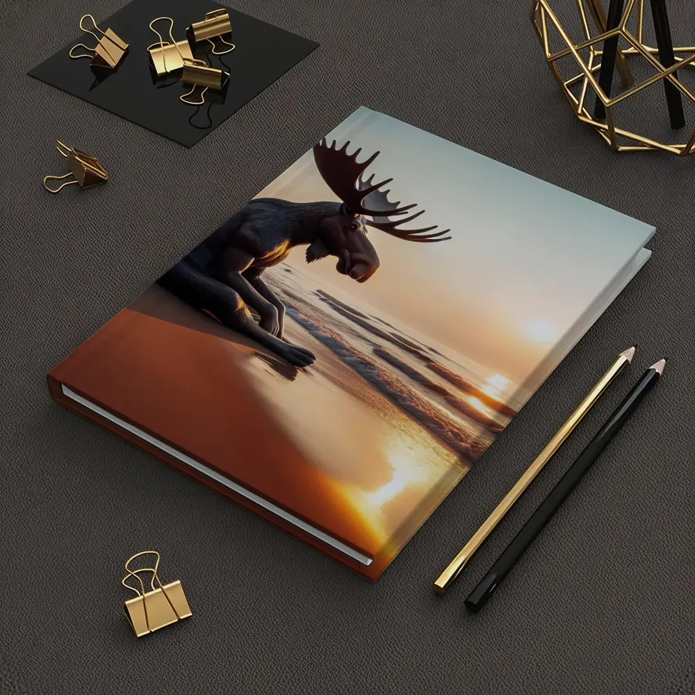 Moose Sitting Alone on Sunset Beach – Notebooks