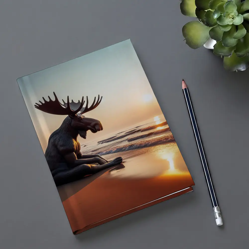 Moose Sitting Alone on Sunset Beach – Notebooks