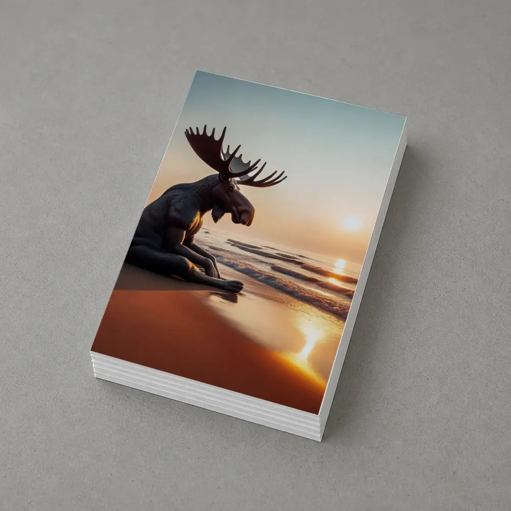 Moose Sitting Alone on Sunset Beach – Postcards