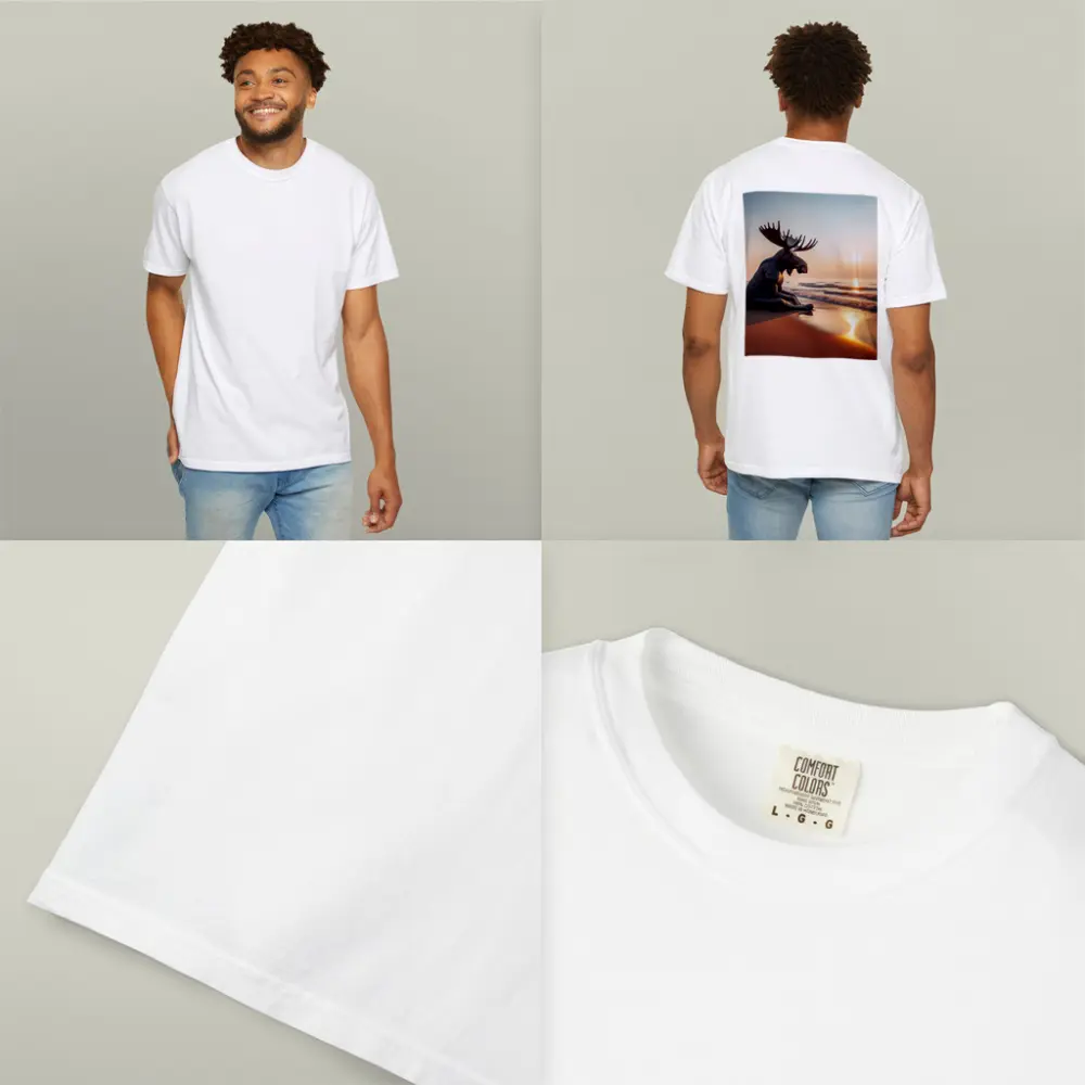 Moose Sitting Alone on Sunset Beach – T-Shirts