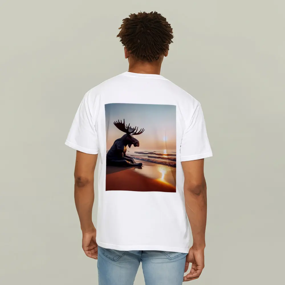 Moose Sitting Alone on Sunset Beach – T-Shirts