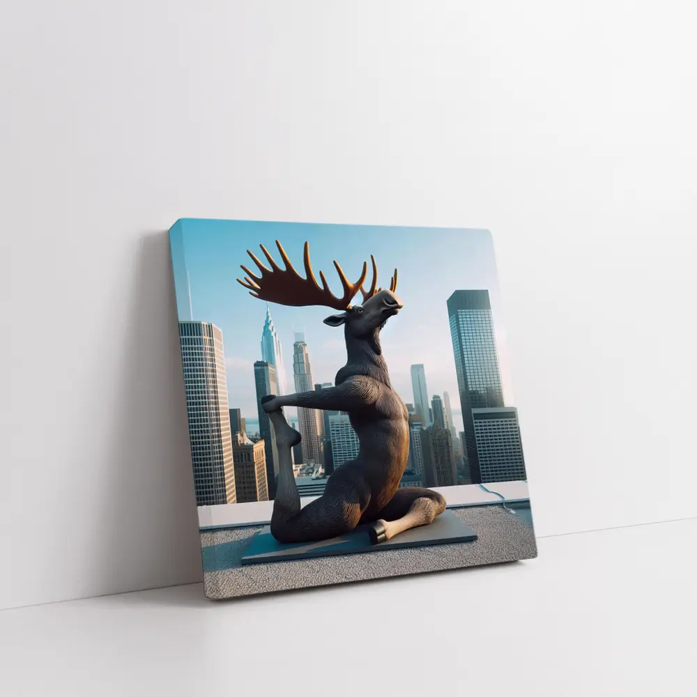 Moose Doing Yoga City Skyline – Wall Art