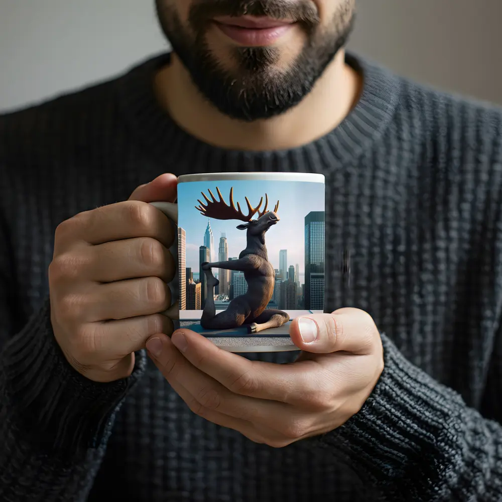 Moose Doing Yoga City Skyline – Mugs