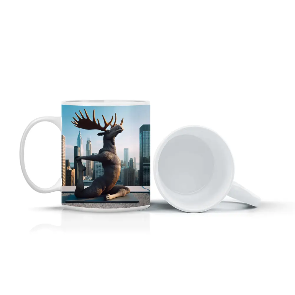 Moose Doing Yoga City Skyline – Mugs